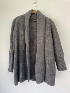 Irelandseye Grey Open Front Knit Cardigan Sweater Women's Medium Irish Knitwear